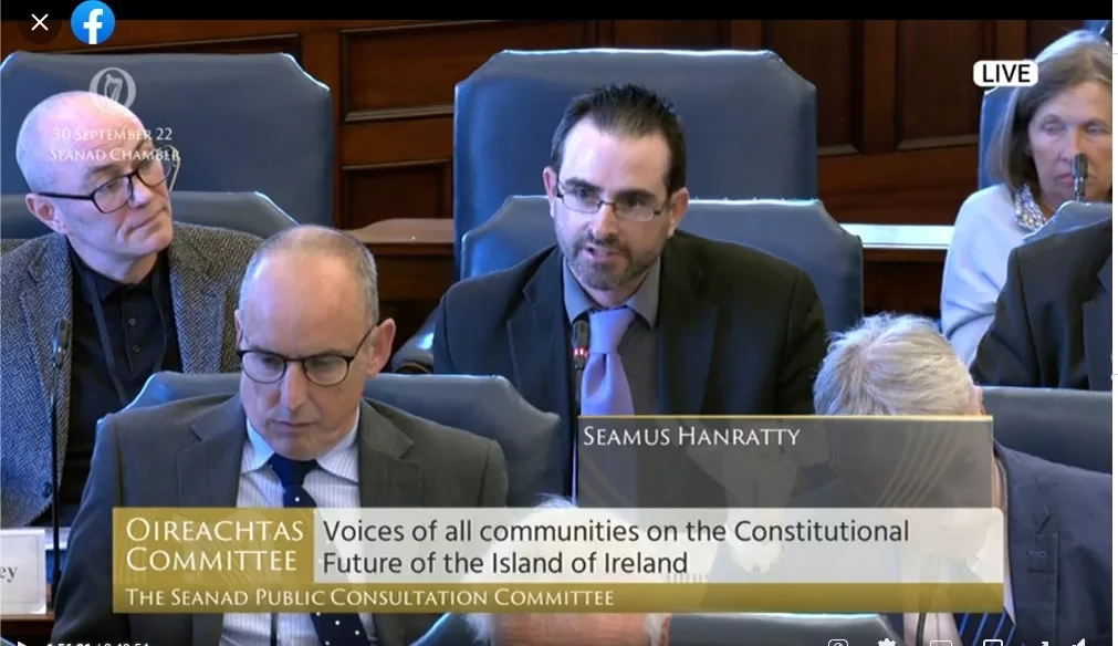 Owner of ContentWriterIreland and LawMarketingQueens, Seamus Hanratty, speaking in the Irish Parliament in the Seanad.